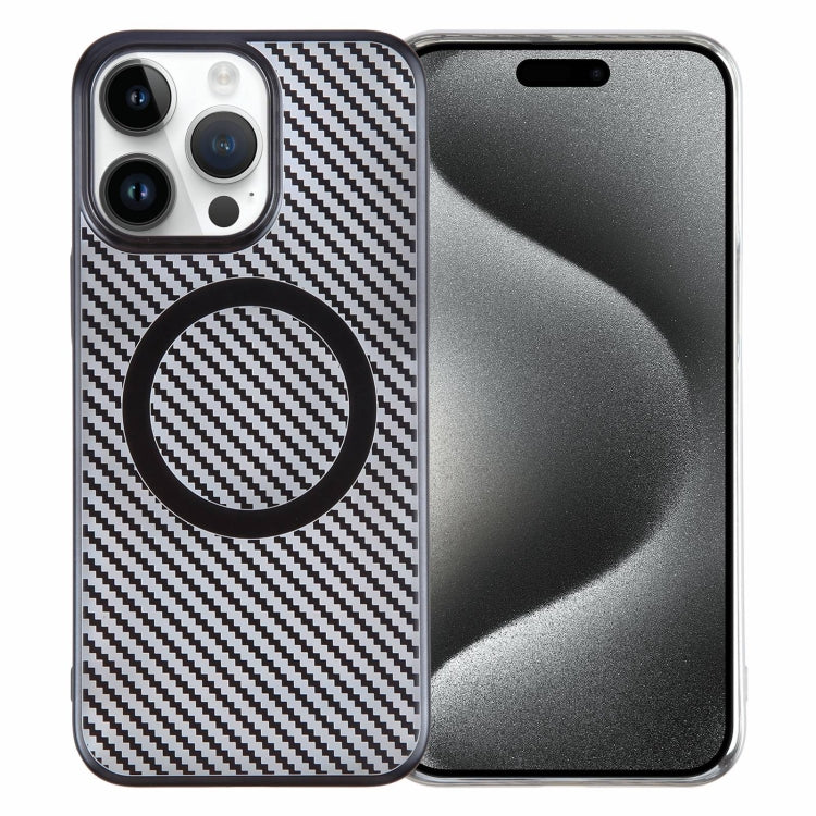 For iPhone 15 Pro Max 6D Plated Carbon Fiber Clear Magsafe PC Phone Case(Starry Black)