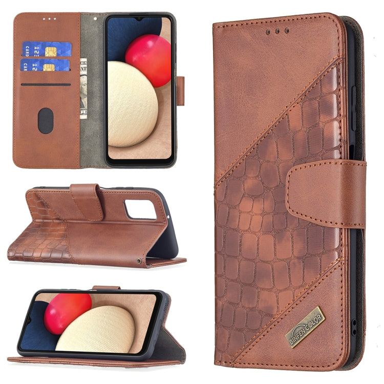 For Samsung Galaxy A03s 164mm Matching Color Crocodile Texture Horizontal Flip PU Leather Case with Wallet & Holder & Card Slots(Brown)
