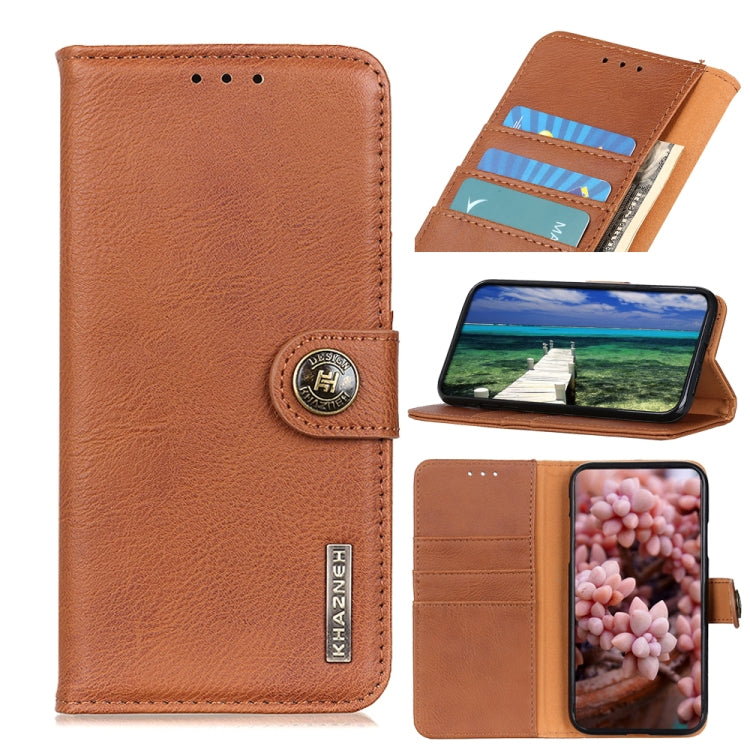 For Samsung Galaxy A03s 164mm KHAZNEH Cowhide Texture Horizontal Flip Leather Case with Holder & Card Slots & Wallet(Brown)
