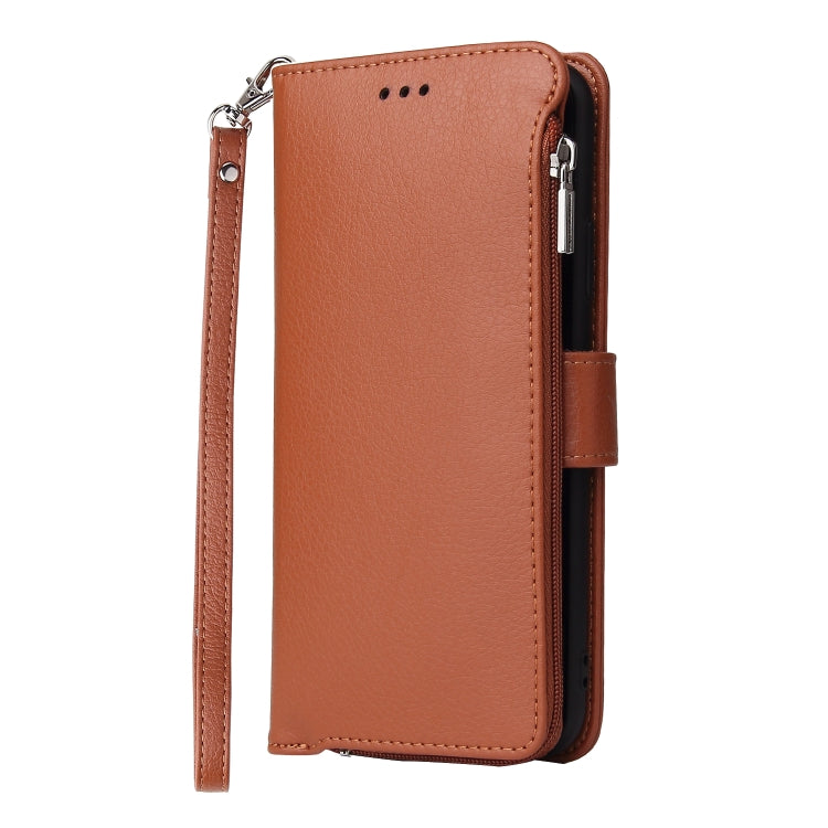 For Huawei P30 Pro Microfiber Zipper Horizontal Flip Leather Case(Brown)