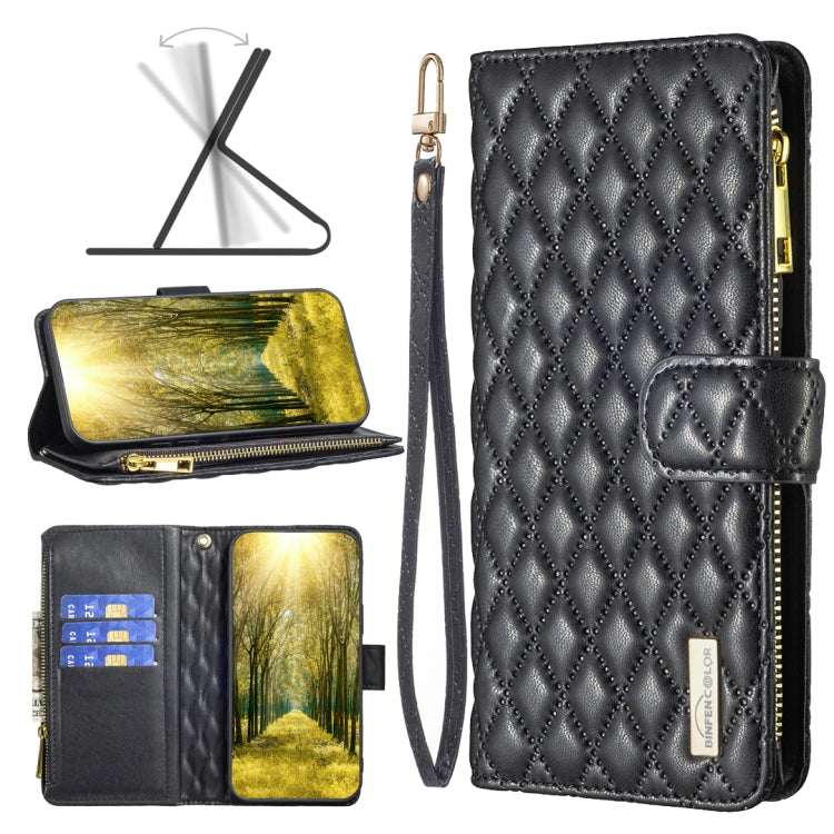 For Samsung Galaxy A03s / A02s Diamond Lattice Zipper Wallet Leather Flip Phone Case(Black)