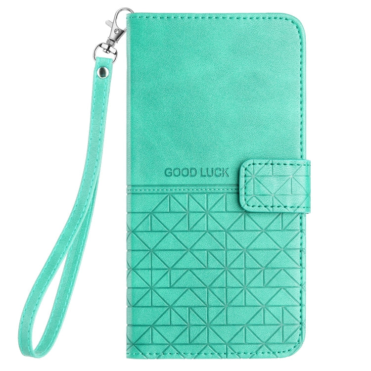 For iPhone 15 Rhombic Texture Leather Phone Case with Lanyard(Green)