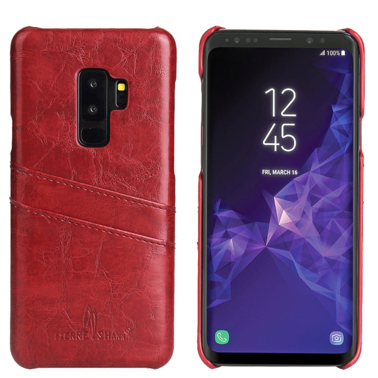 Fierre Shann Retro Oil Wax Texture PU Leather Case for Galaxy S9, with Card Slots(Red)