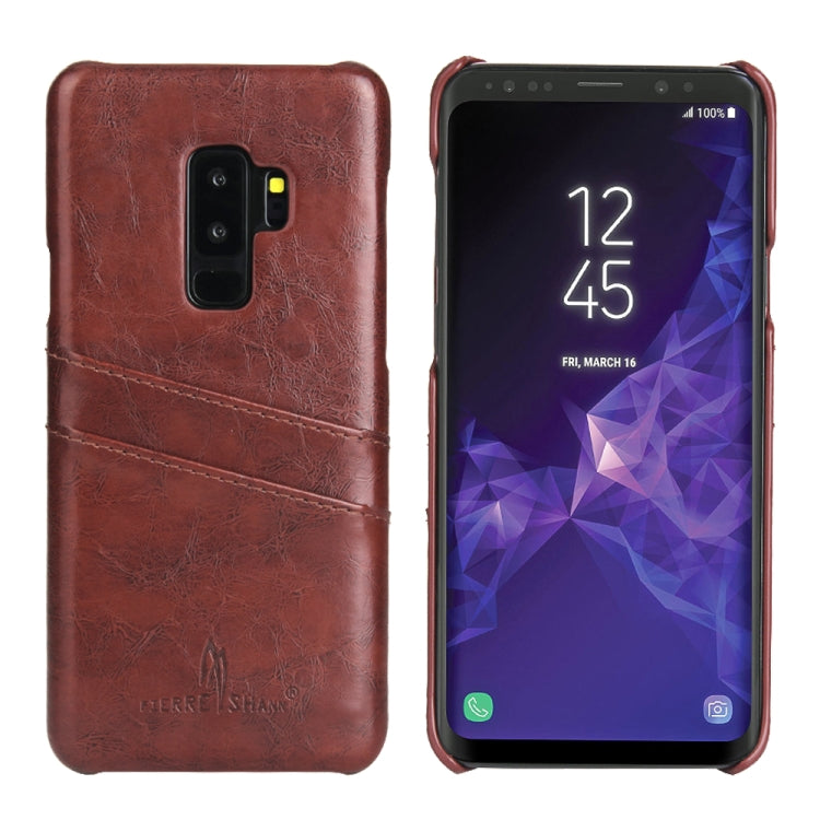 Fierre Shann Retro Oil Wax Texture PU Leather Case for Galaxy S9, with Card Slots(Brown)
