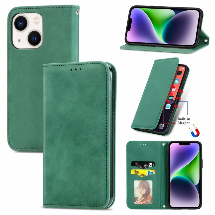 For iPhone 15 Retro Skin Feel Magnetic Flip Leather Phone Case(Green)